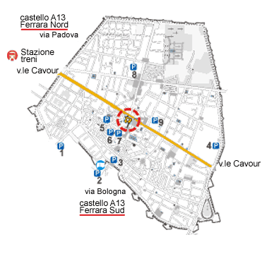 Mappa Ferrara - parcheggi dentro le mura Mappa Ferrara - parcheggi dentro le mura