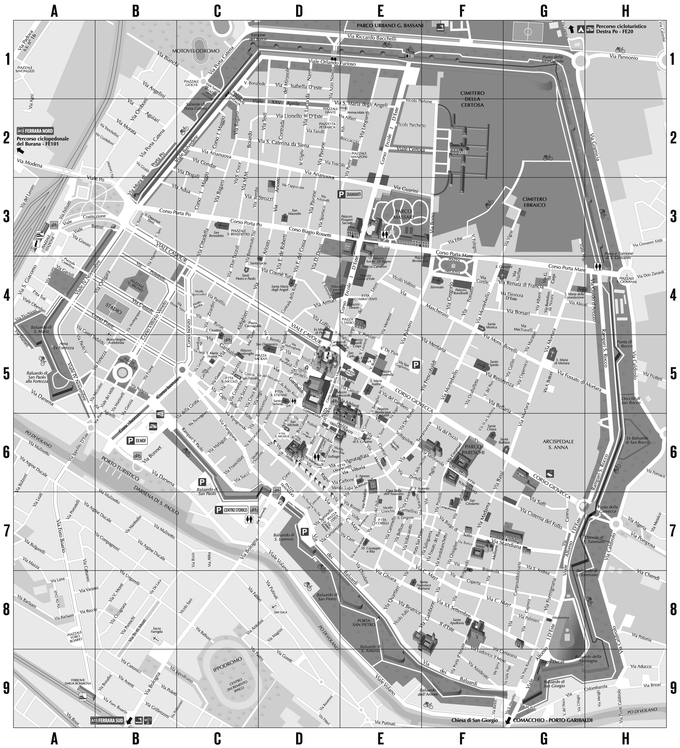 Mappa Citta Ferrara Terra E Acqua Cartina Turistica Ferrara